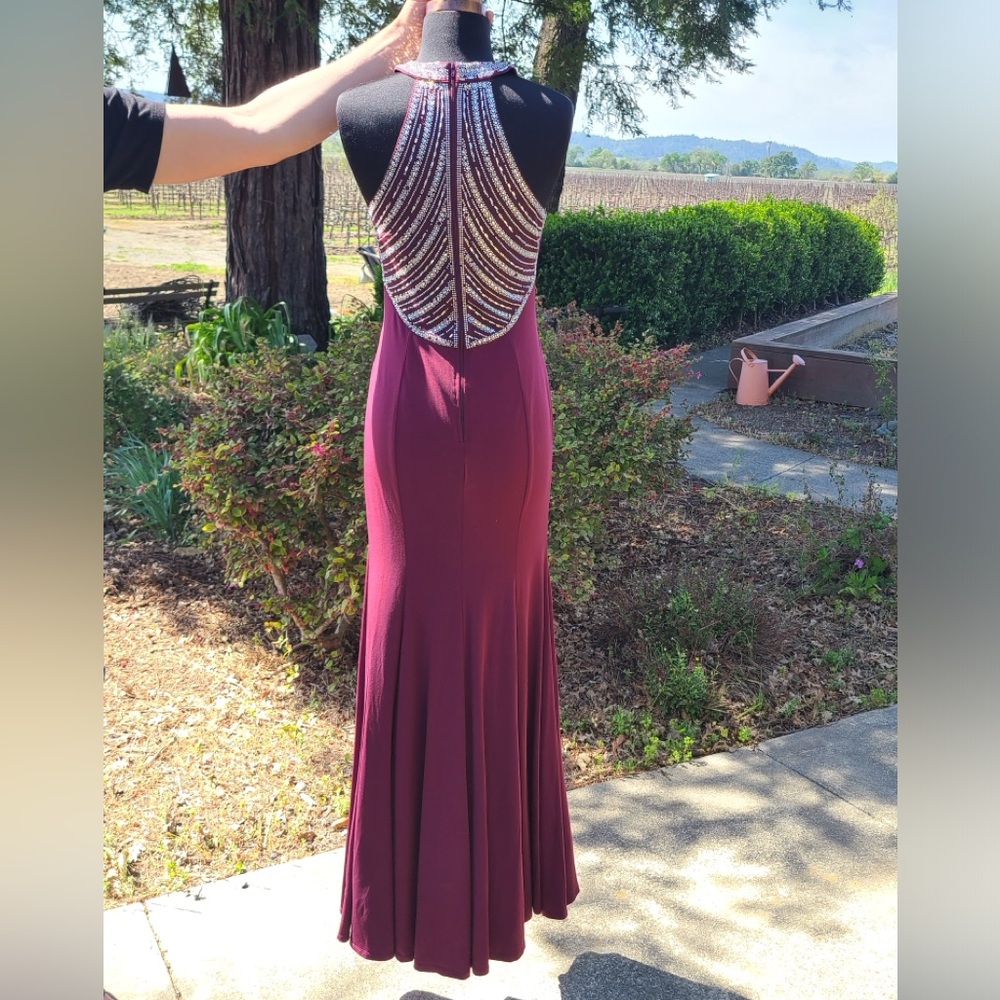 Say Yes to the Prom Jeweled High Neck Maxi Dress, jeweled collar wine red sz 5 - Picture 2 of 15
